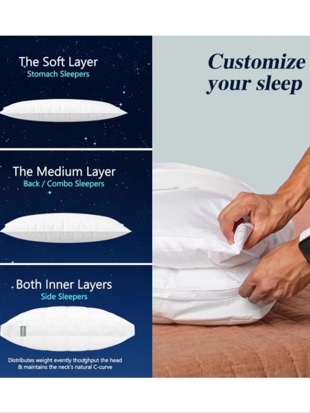 Nuzzle Cooling Adjustable Pillow Queen Size Hotel Collection